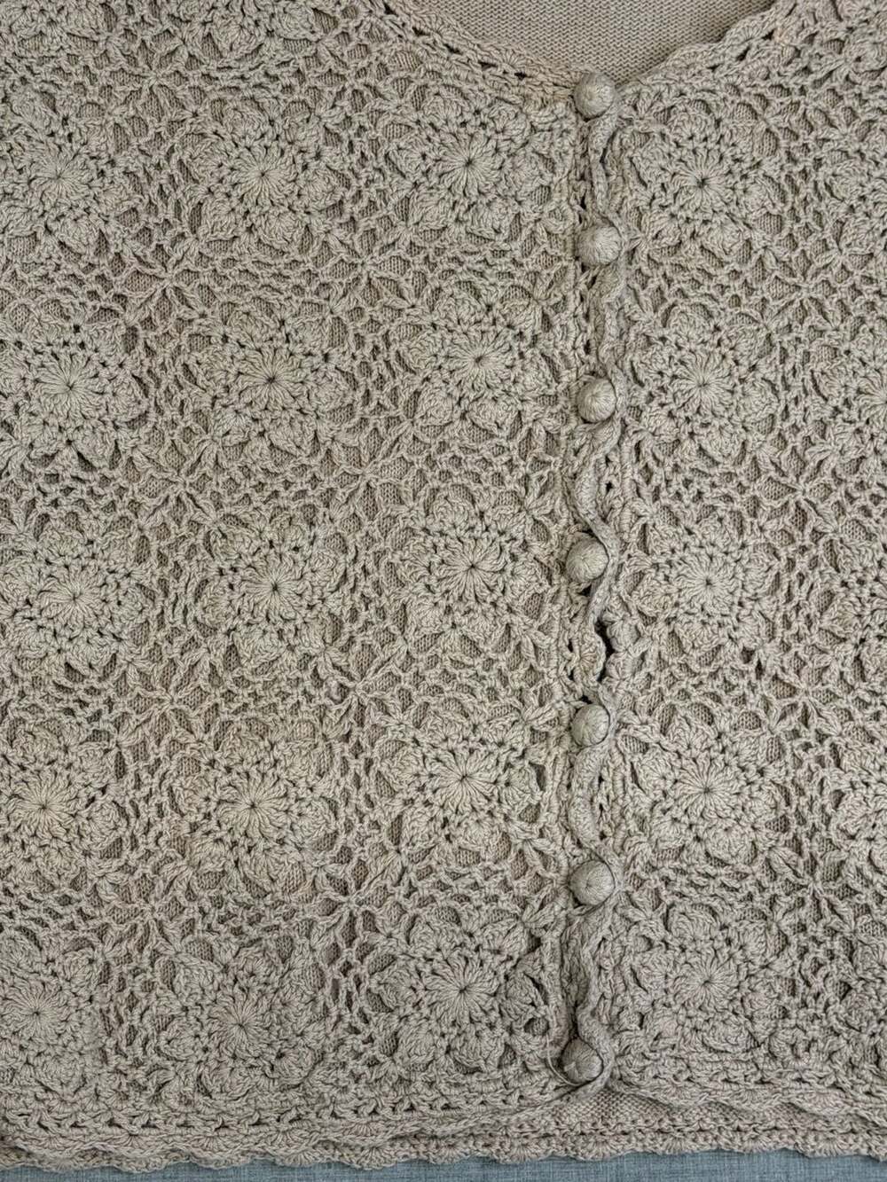 Jaclyn Smith Classics Floral Crochet Short Sleeve Cardigan, Size Medium - Picture 2 of 6